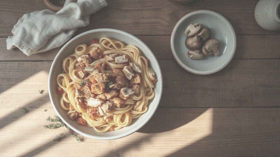Makaron z resztkami pieczonego kurczaka – szybki przepis na smaczne danie