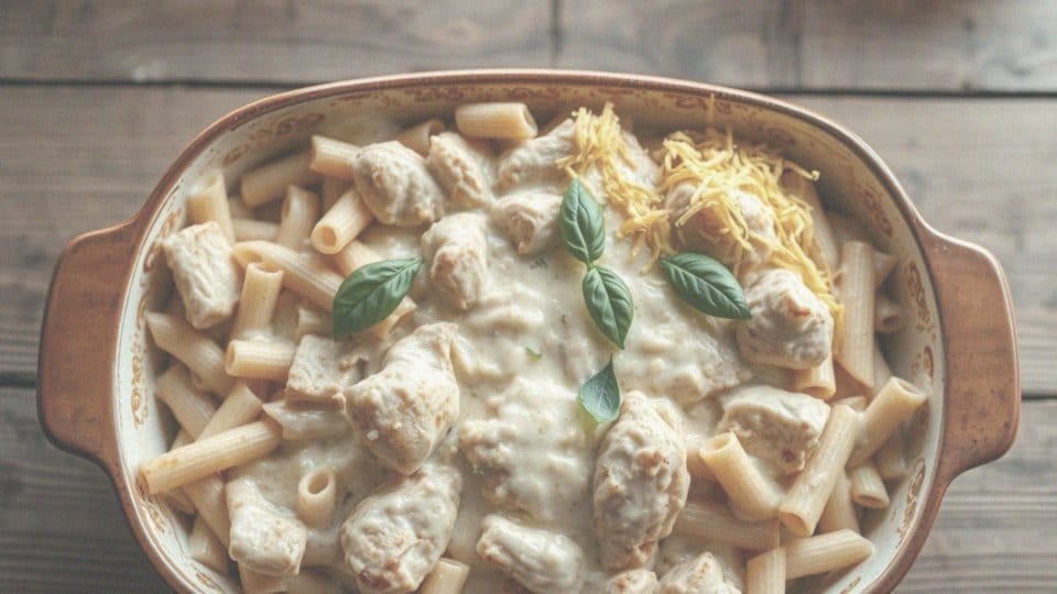 Zapiekanka makaronowa z kurczakiem w sosie śmietanowo-serowym – przepis